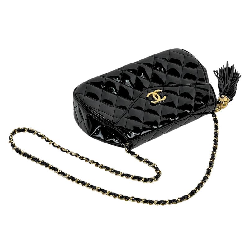 Chanel Coco Mark Fringe Chain Shoulder Bag Tassel Matelasse Enamel Shoulder Bag