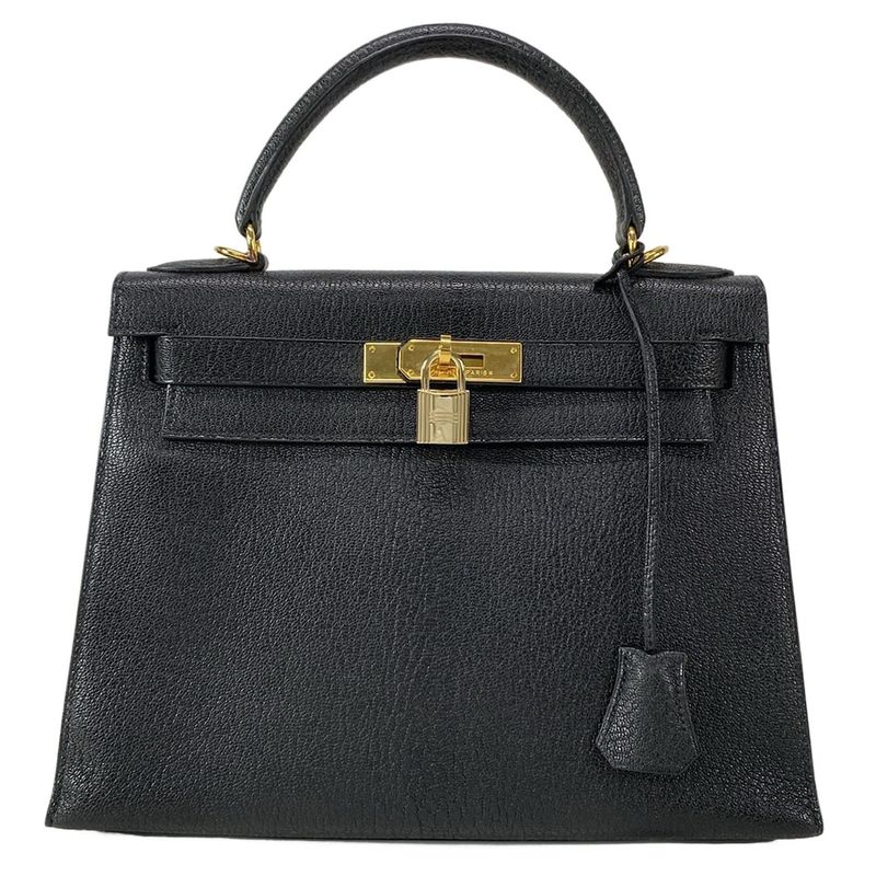 Hermes Handbag Excellent Condition Kelly 28 Black Outer Stitching Gold Hardware