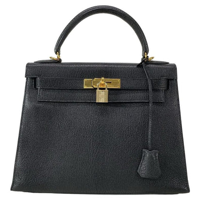 Hermes Handbag Excellent Condition Kelly 28 Black Outer Stitching Gold Hardware