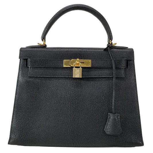 Hermes Handbag Excellent Condition Kelly 28 Black Outer Stitching Gold Hardware