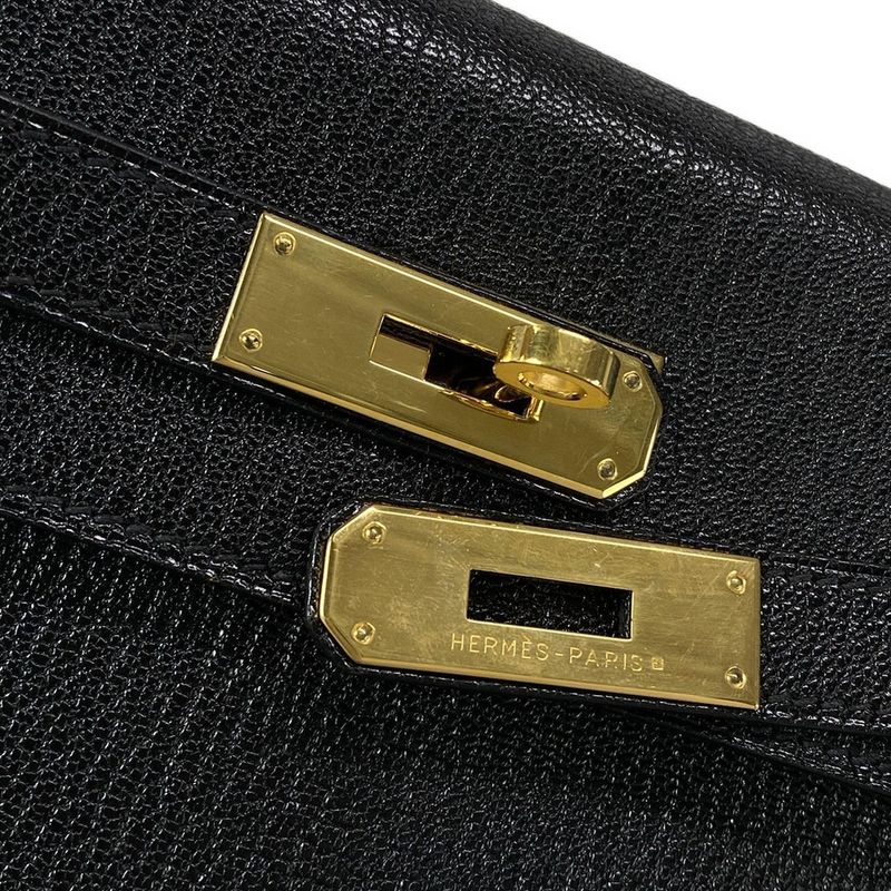 Hermes Handbag Excellent Condition Kelly 28 Black Outer Stitching Gold Hardware