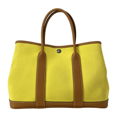 Hermes Garden Party TPM Tote Bag Lime and Toffee Silver Hardware