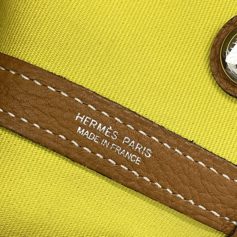 Hermes Garden Party TPM Tote Bag Lime and Toffee Silver Hardware