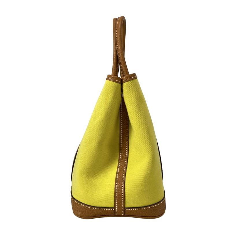 Hermes Garden Party TPM Tote Bag Lime and Toffee Silver Hardware