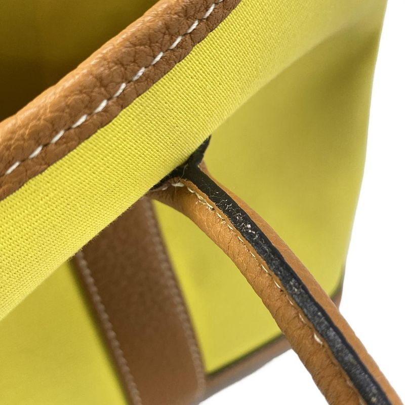 Hermes Garden Party TPM Tote Bag Lime and Toffee Silver Hardware