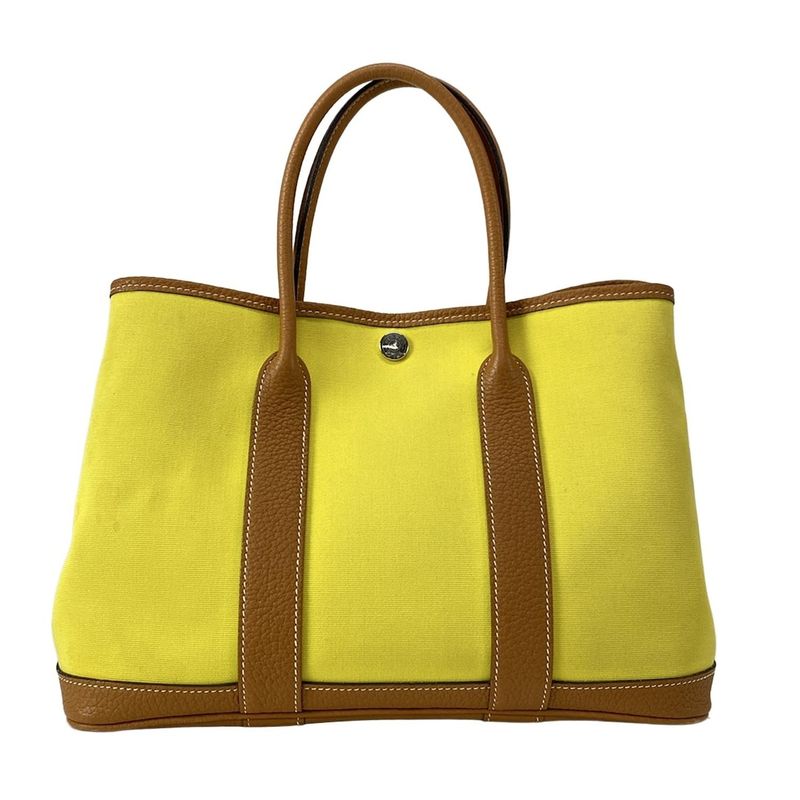 Hermes Garden Party TPM Tote Bag Lime and Toffee Silver Hardware