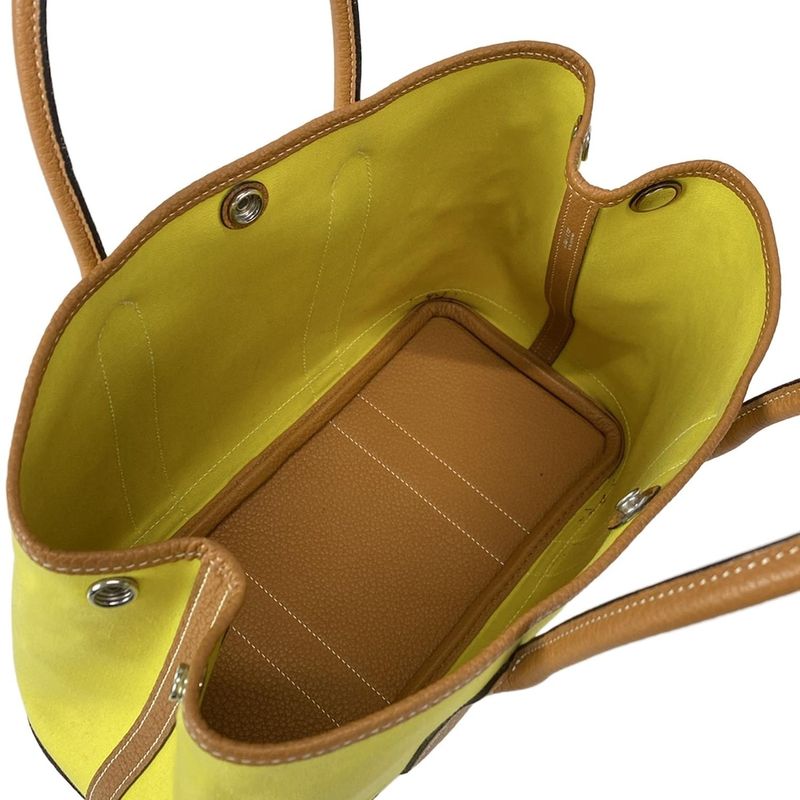 Hermes Garden Party TPM Tote Bag Lime and Toffee Silver Hardware