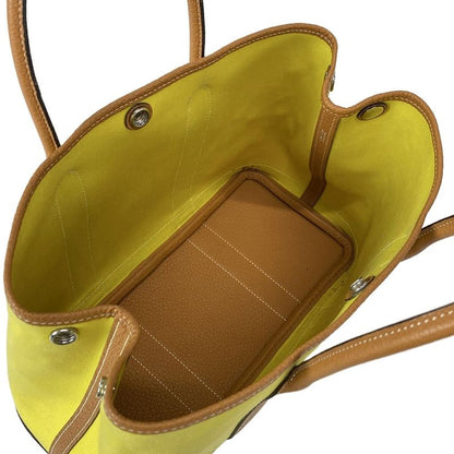 Hermes Garden Party TPM Tote Bag Lime and Toffee Silver Hardware
