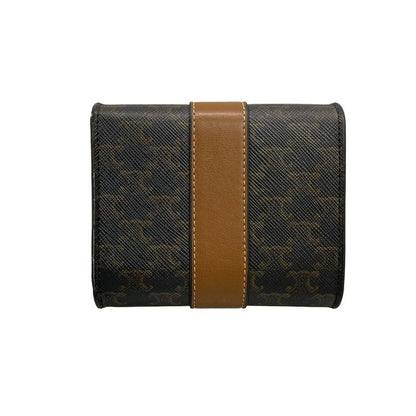 Celine Triomphe Canvas Black and Dark Brown and Brown Leather