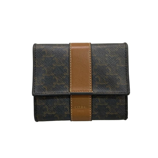 Celine Triomphe Canvas Black and Dark Brown and Brown Leather