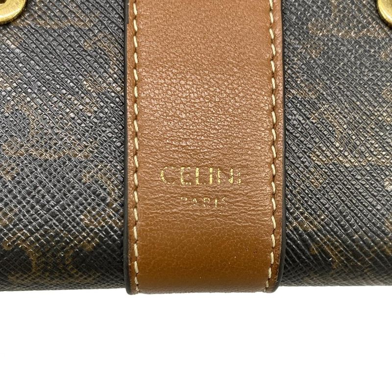 Celine Triomphe Canvas Black and Dark Brown and Brown Leather