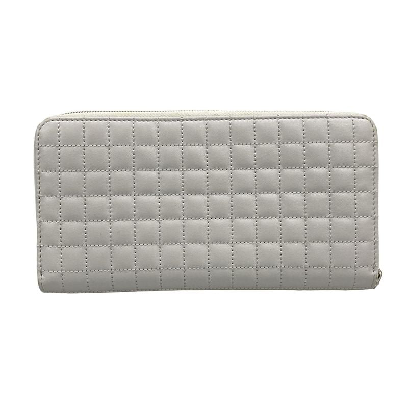 Celine Long Wallet - Light Gray Quilted Round Zipper Leather