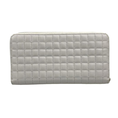 Celine Long Wallet - Light Gray Quilted Round Zipper Leather