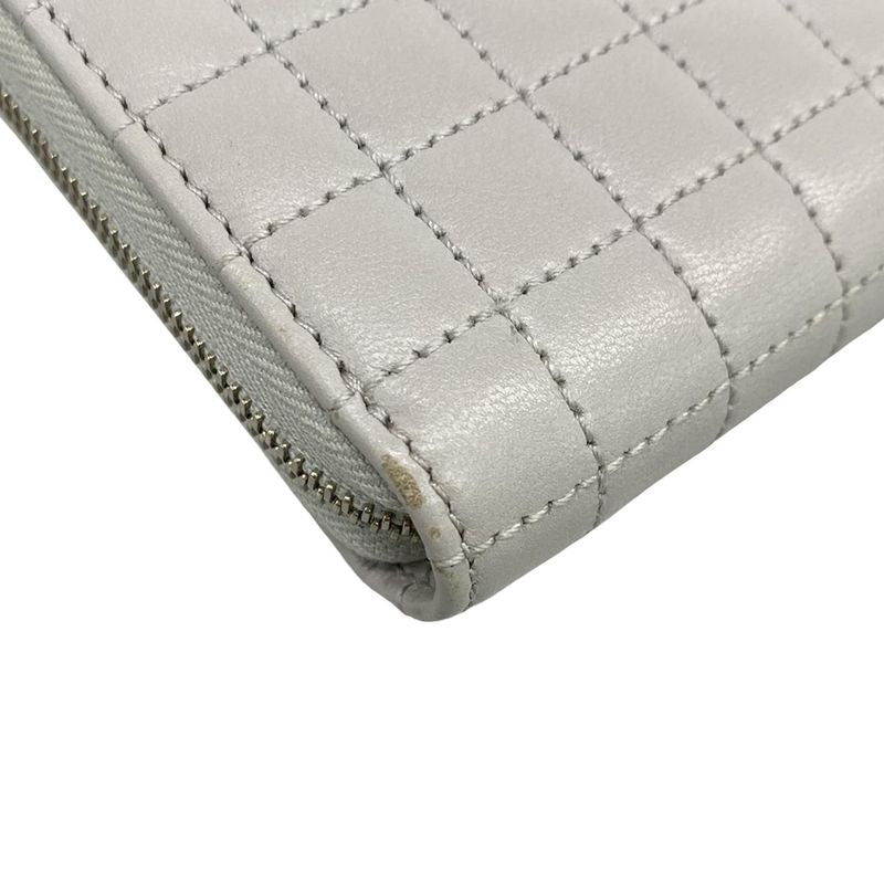 Celine Long Wallet - Light Gray Quilted Round Zipper Leather