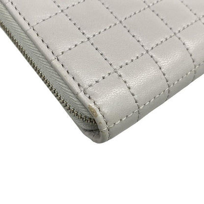 Celine Long Wallet - Light Gray Quilted Round Zipper Leather