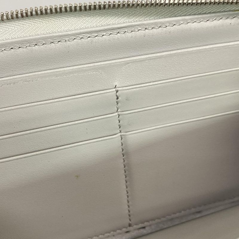 Celine Long Wallet - Light Gray Quilted Round Zipper Leather