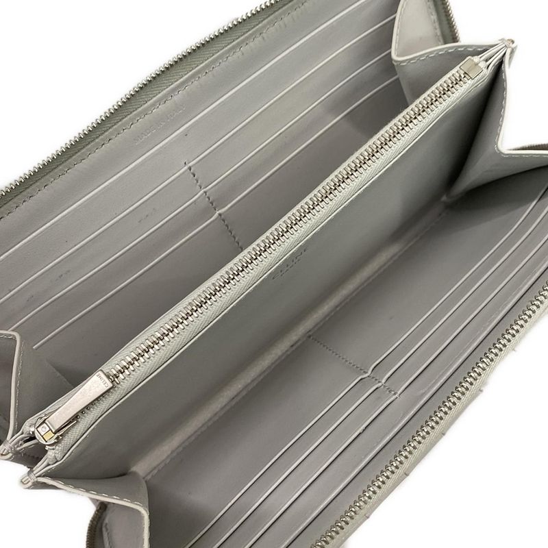 Celine Long Wallet - Light Gray Quilted Round Zipper Leather