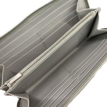 Celine Long Wallet - Light Gray Quilted Round Zipper Leather