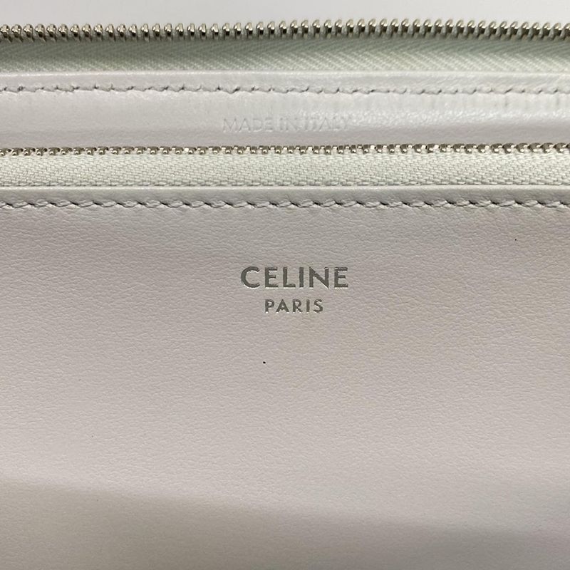 Celine Long Wallet - Light Gray Quilted Round Zipper Leather