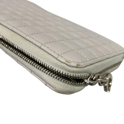 Celine Long Wallet - Light Gray Quilted Round Zipper Leather