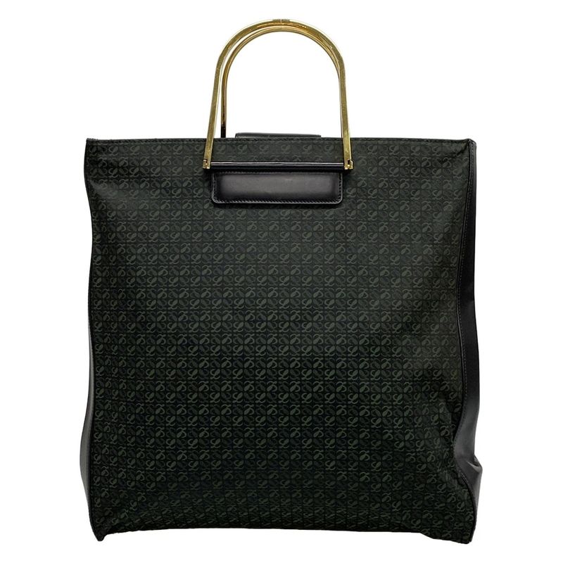 Loewe Handbag - Black and Dark Green Metal Handle Leather