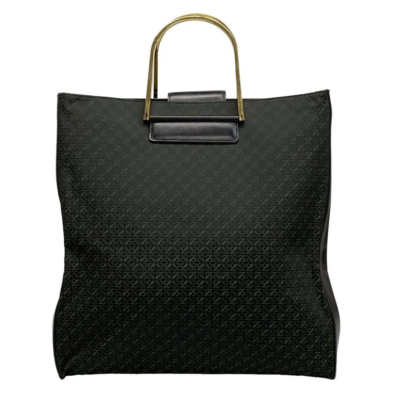 Loewe Handbag - Black and Dark Green Metal Handle Leather