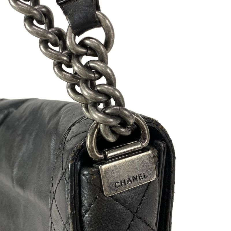 Chanel Shoulder Bag Boy Chanel Black Chain Shoulder Vintage Silver Hardware