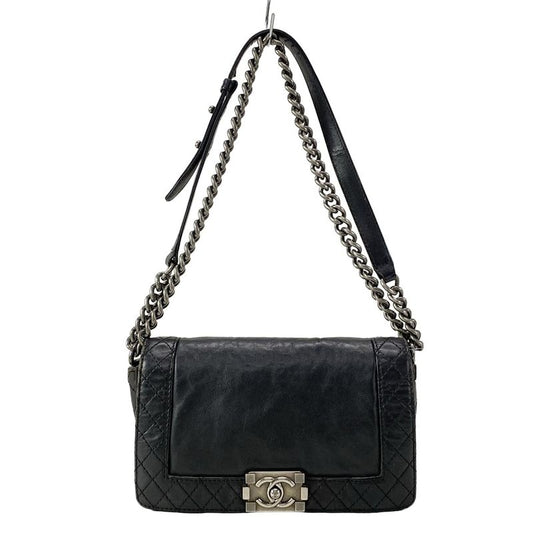 Chanel Shoulder Bag Boy Chanel Black Chain Shoulder Vintage Silver Hardware