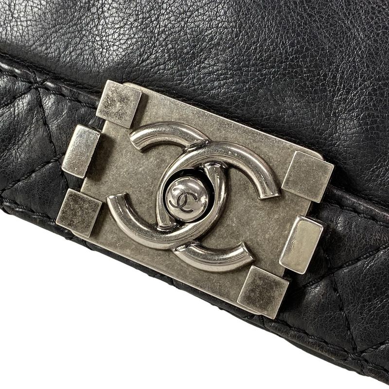 Chanel Shoulder Bag Boy Chanel Black Chain Shoulder Vintage Silver Hardware