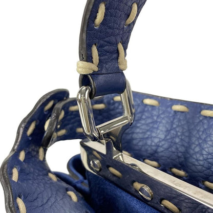 Fendi Handbag Peekaboo Iconic Small Selleria 8bn244 Blue Leather