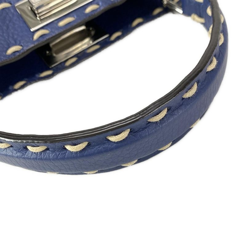 Fendi Handbag Peekaboo Iconic Small Selleria 8bn244 Blue Leather