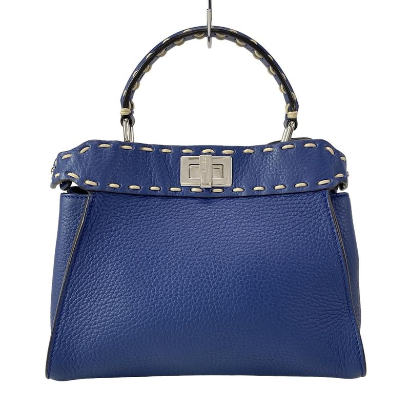 Fendi Handbag Peekaboo Iconic Small Selleria 8bn244 Blue Leather