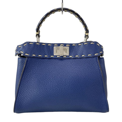 Fendi Handbag Peekaboo Iconic Small Selleria 8bn244 Blue Leather