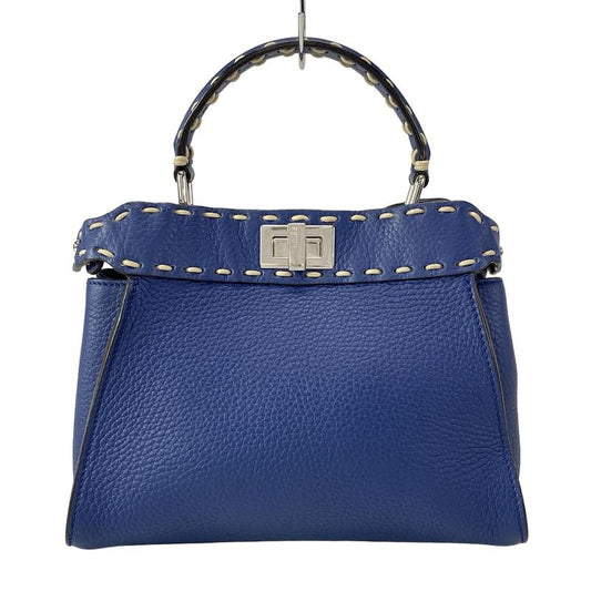 Fendi Handbag Peekaboo Iconic Small Selleria 8bn244 Blue Leather