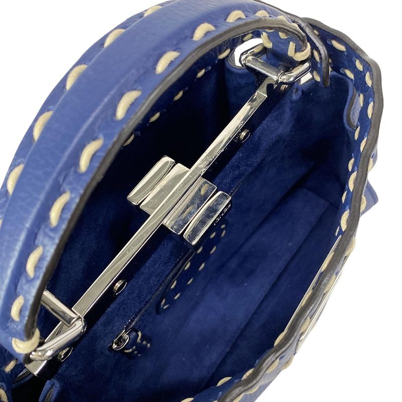 Fendi Handbag Peekaboo Iconic Small Selleria 8bn244 Blue Leather