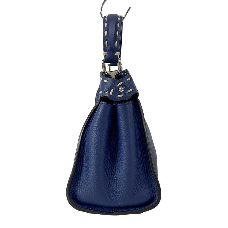 Fendi Handbag Peekaboo Iconic Small Selleria 8bn244 Blue Leather