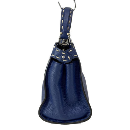 Fendi Handbag Peekaboo Iconic Small Selleria 8bn244 Blue Leather