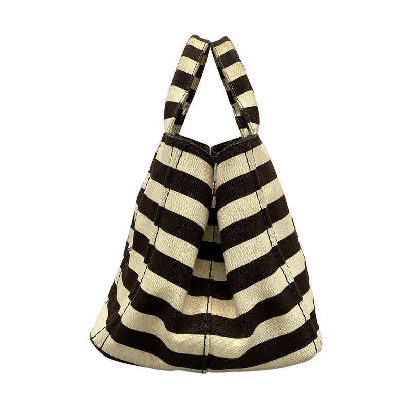 Prada Tote Bag Canapa B2642b Beige and Dark Brown Stripes