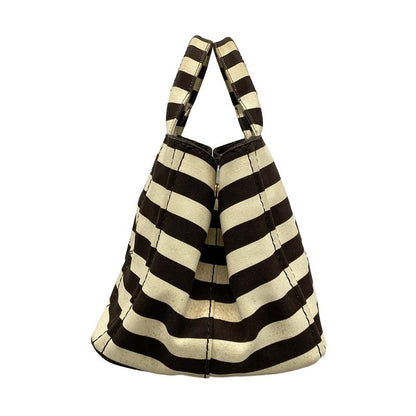 Prada Tote Bag Canapa B2642b Beige and Dark Brown Stripes