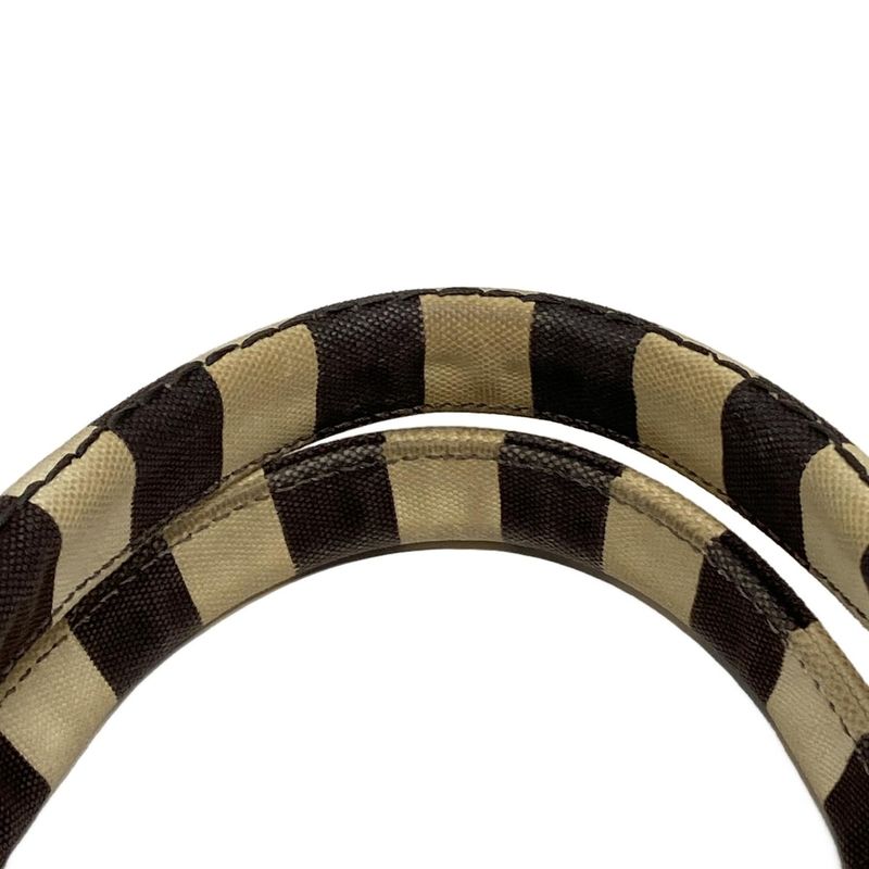 Prada Tote Bag Canapa B2642b Beige and Dark Brown Stripes