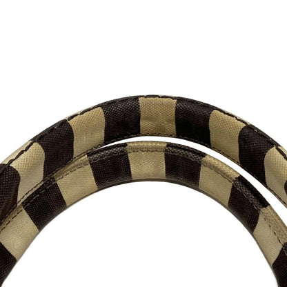 Prada Tote Bag Canapa B2642b Beige and Dark Brown Stripes