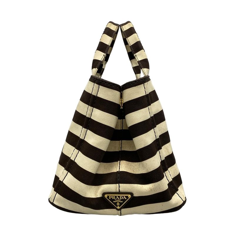 Prada Tote Bag Canapa B2642b Beige and Dark Brown Stripes