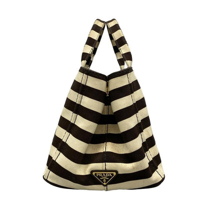 Prada Tote Bag Canapa B2642b Beige and Dark Brown Stripes