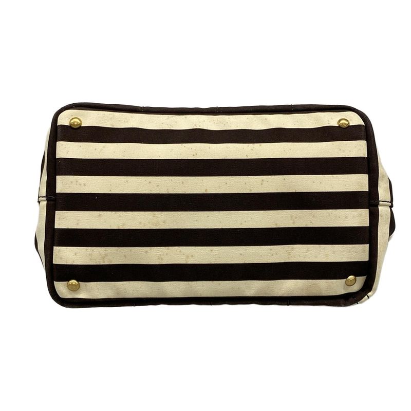 Prada Tote Bag Canapa B2642b Beige and Dark Brown Stripes