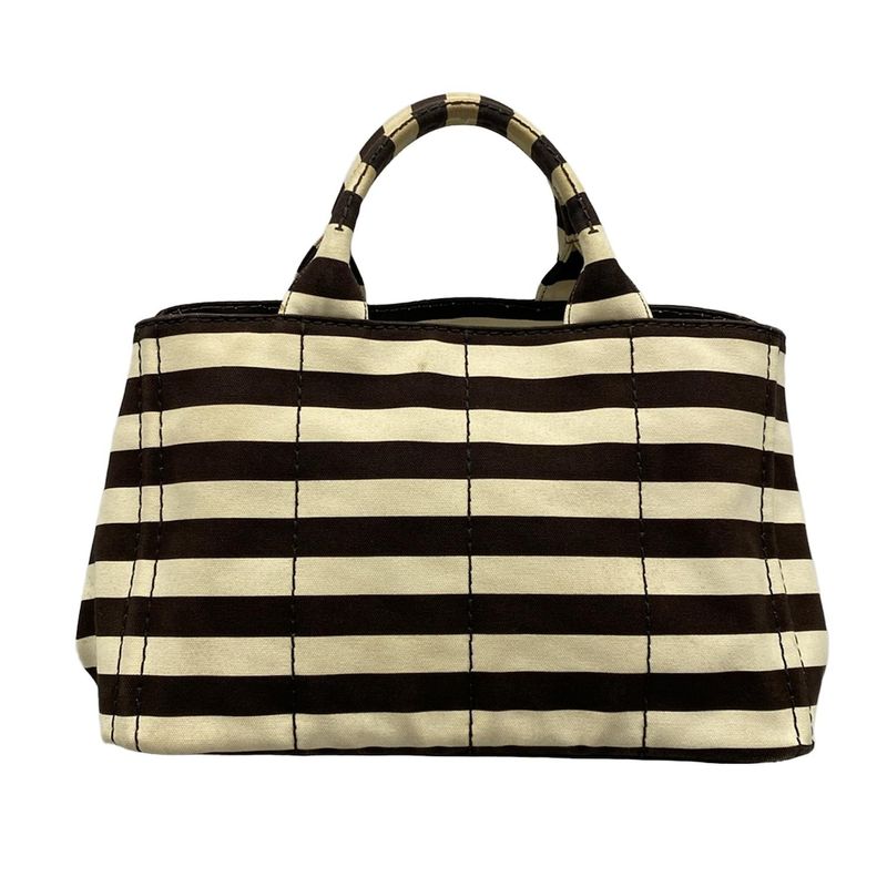 Prada Tote Bag Canapa B2642b Beige and Dark Brown Stripes