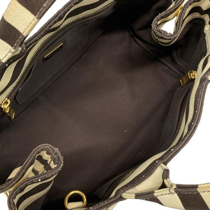 Prada Tote Bag Canapa B2642b Beige and Dark Brown Stripes