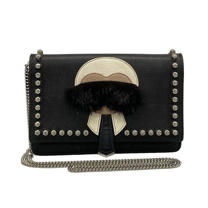 Fendi Shoulder Bag - 8m0346 Black Ivory and Beige Chain Wallet Leather Fur