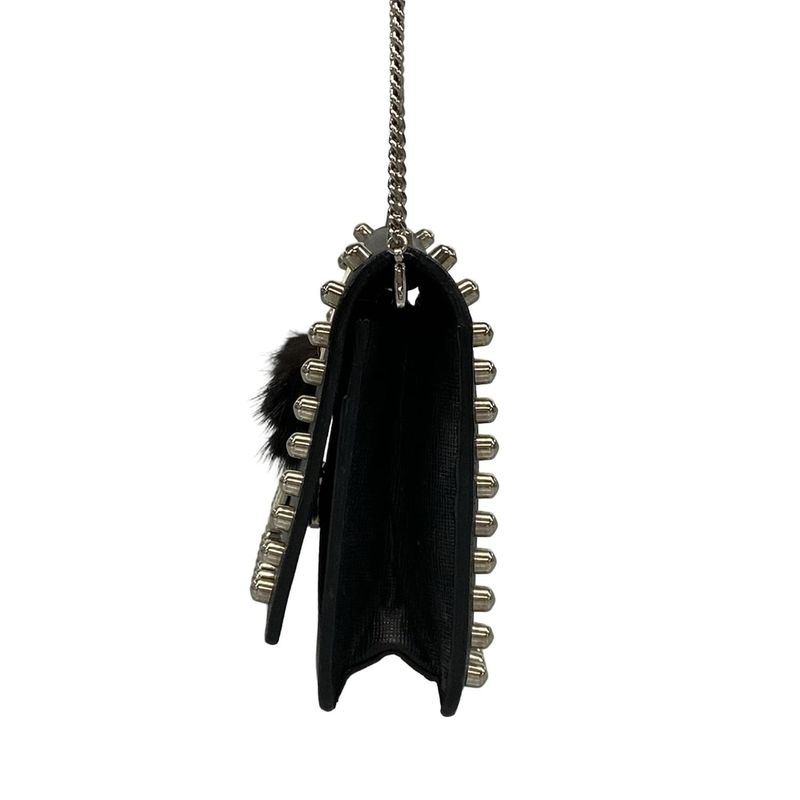 Fendi Shoulder Bag - 8m0346 Black Ivory and Beige Chain Wallet Leather Fur