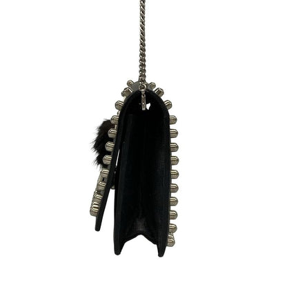 Fendi Shoulder Bag - 8m0346 Black Ivory and Beige Chain Wallet Leather Fur