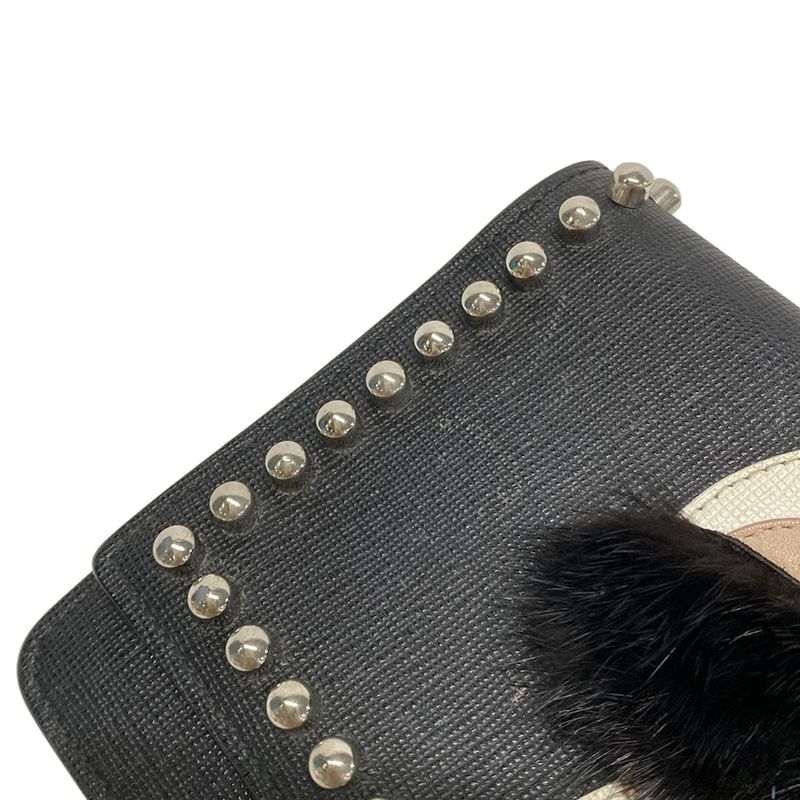 Fendi Shoulder Bag - 8m0346 Black Ivory and Beige Chain Wallet Leather Fur